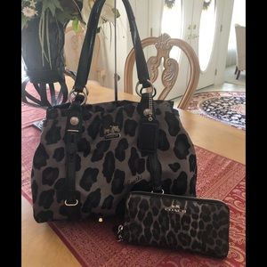 Coach Ocelot Black/Gray Leopard Handbag & Wallet
